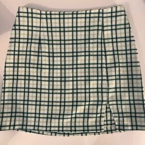 wild fable White and Green Plaid Mini Skirt with Front Slit